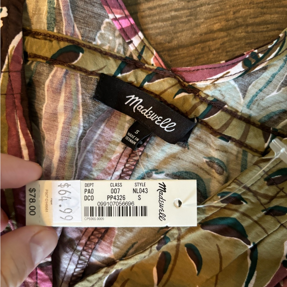 Madewell Shirred Cap-Sleeve Top in Brushstroke Monstera sz S NL043 - Picture 7 of 7